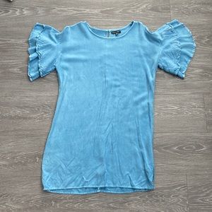 Chambray ruffle sleeve dress